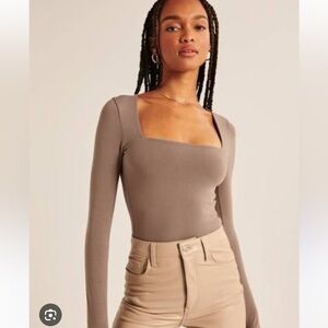 Abercrombie Square Neck Bodysuit, Tan, XS